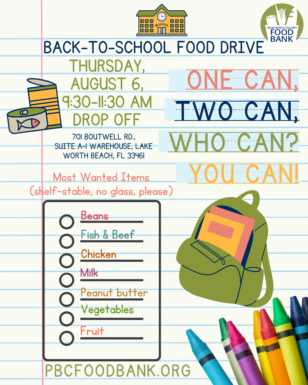 Back to School Food Drive at Palm Beach County Food Bank